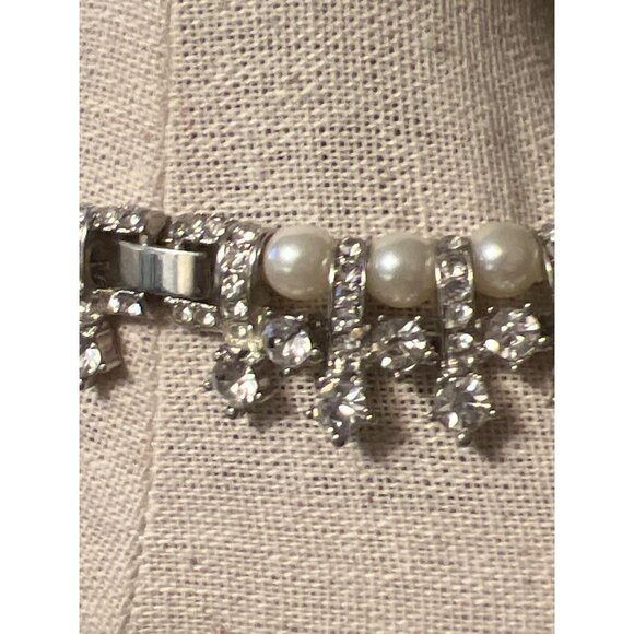 David’s Bridal Pearl and Rhinestone Pave Necklace -- WHITE - Picture 10 of 14